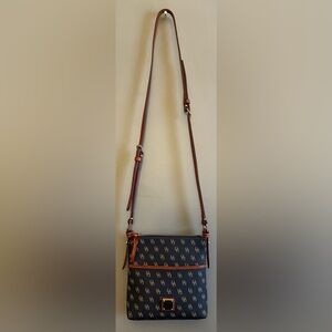 Dooney & Bourke Gretta Signature Print Blue And Tan Crossbody/Shoulder Bag
